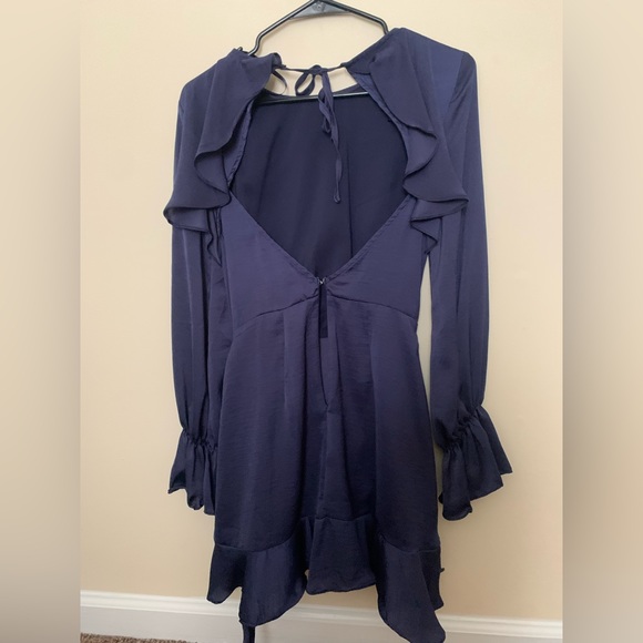 Hello Molly Navy Blue Satin Backless Mini Dress - Picture 2 of 3